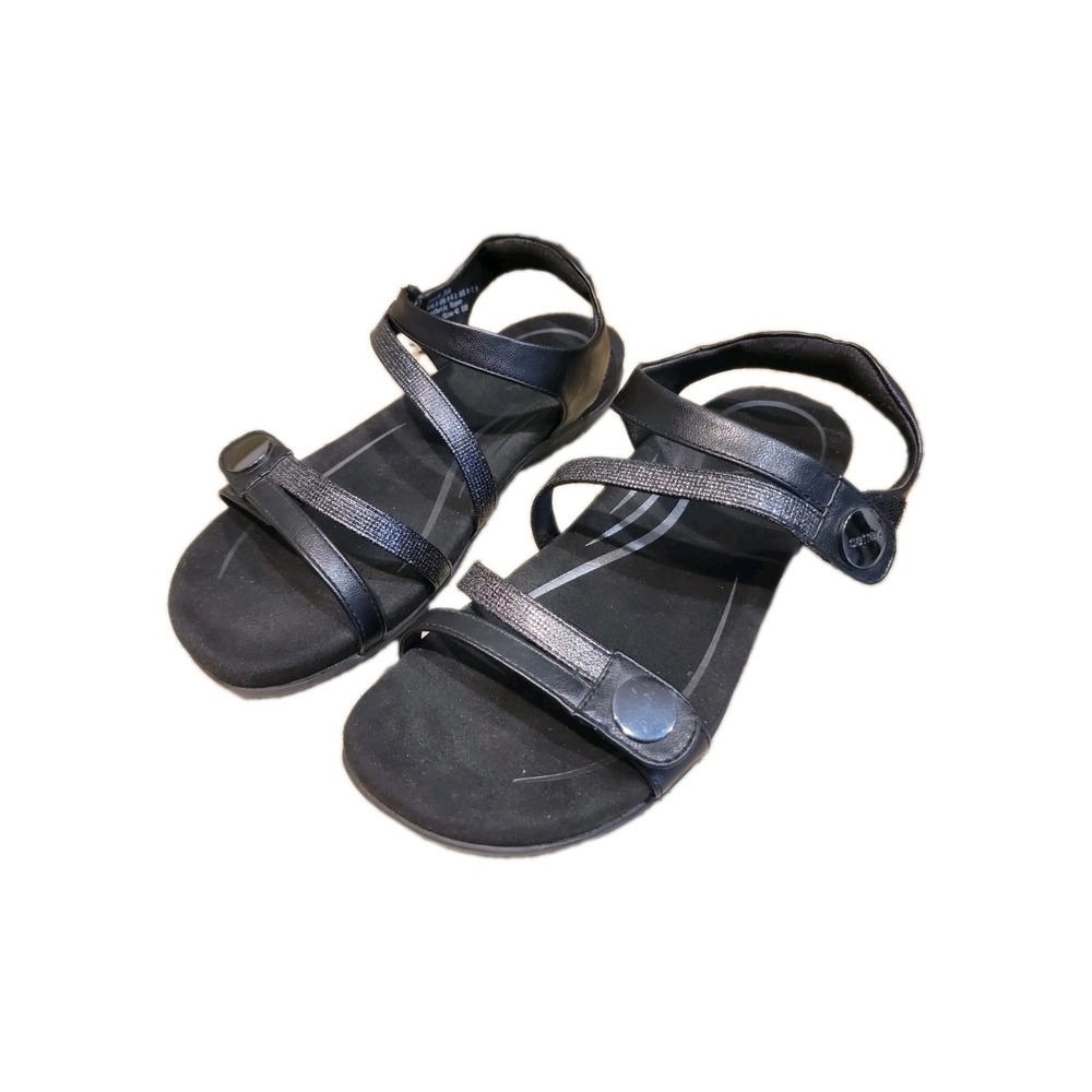 Aetrex Women's Jess Sandal Black with Glitter Straps Size US 9 Orthotic Sandals